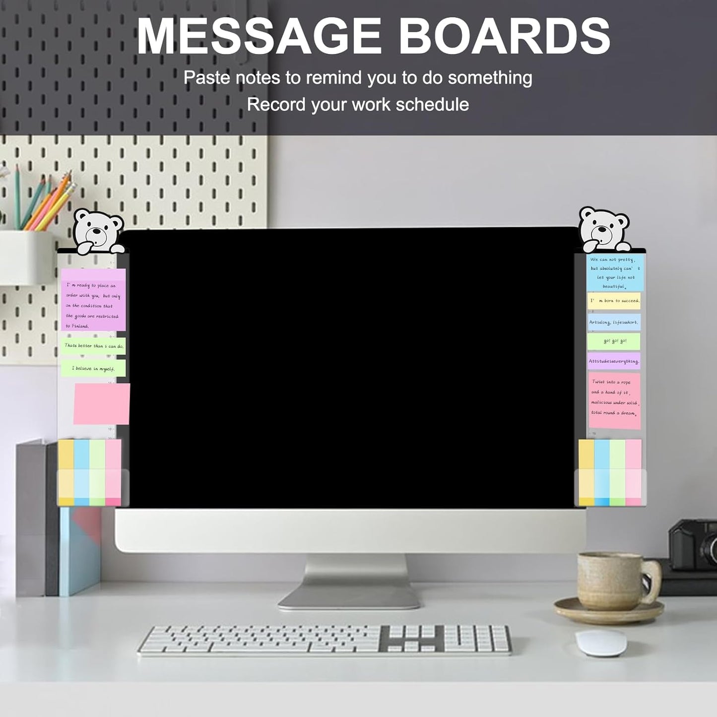 Office Desk Accessories 2Pcs Multifunction Computer Monitor Memo Board - Transparent Computer Side Panel Memo Creative Monitor Side Panel Suitable for Office Home Desktop (Monitor Memo Board 4)